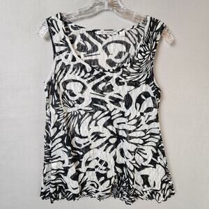 SnoSkins Abstract Floral Ruched Tank-Top Women Medium Black White Sheer